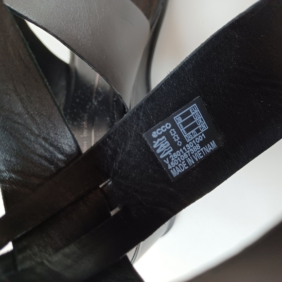 Ecco Wedge Sandals Black Leather Open Toe Ankle Strap Heels Shape 35 Womens 8 - Picture 12 of 16